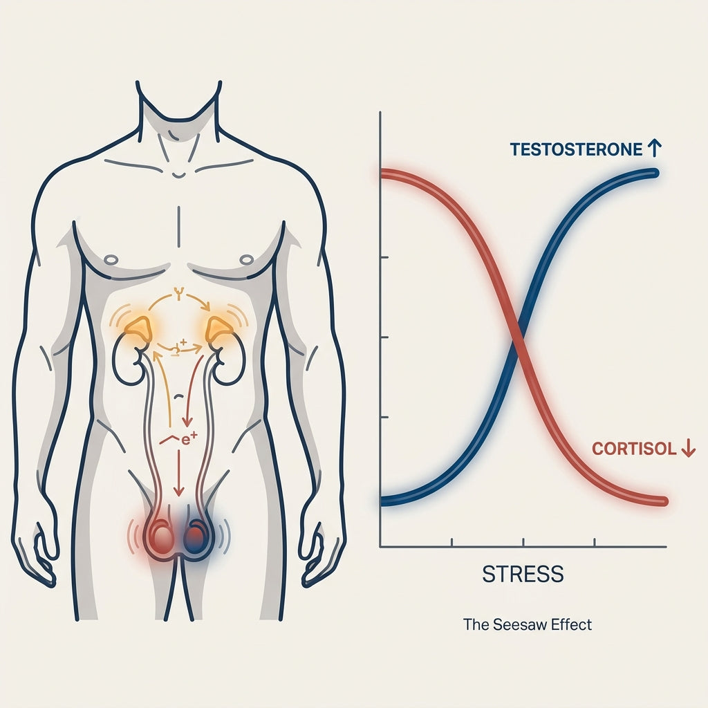 Cortisol and testosterone seesaw diagram