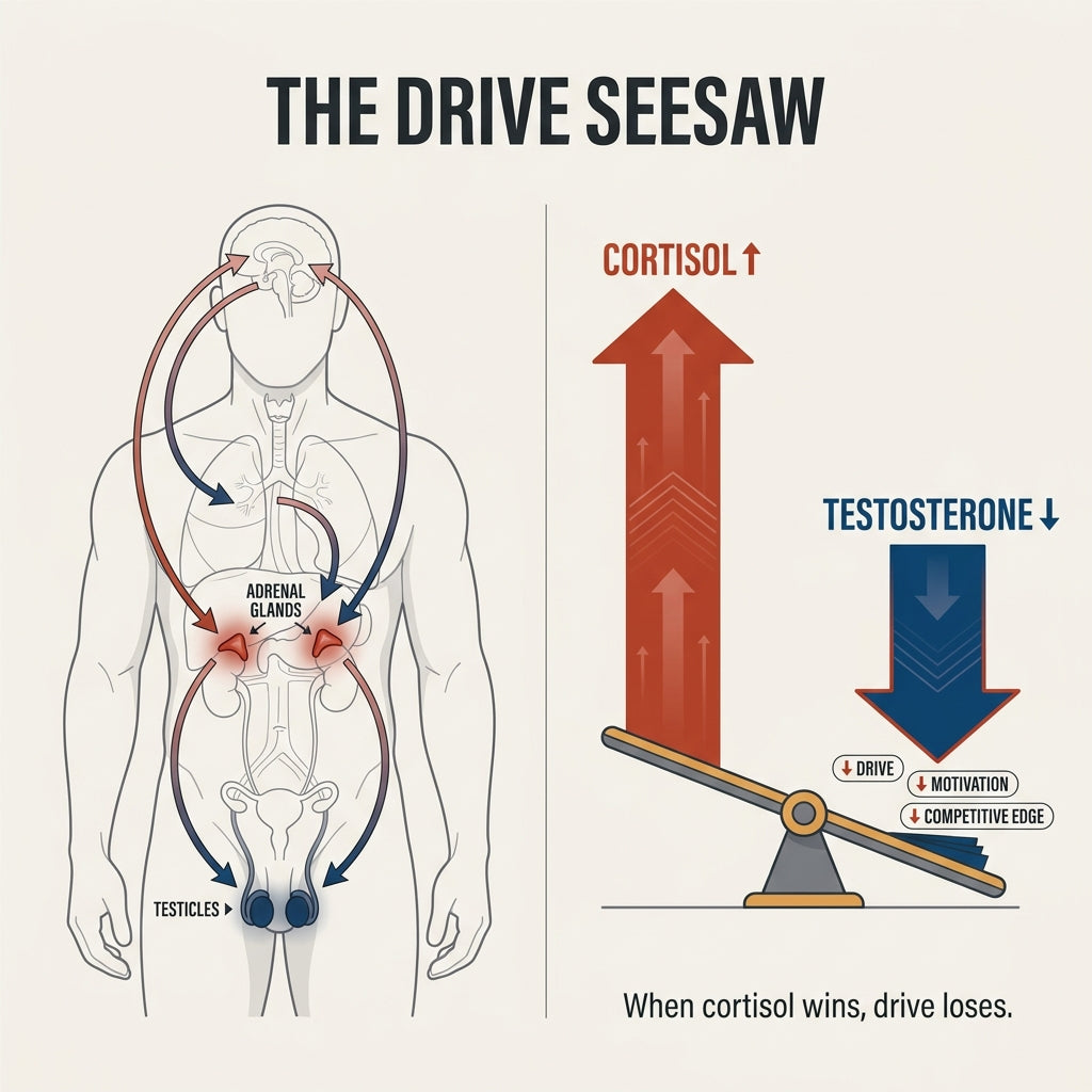 Cortisol and testosterone seesaw, drive falling as stress rises