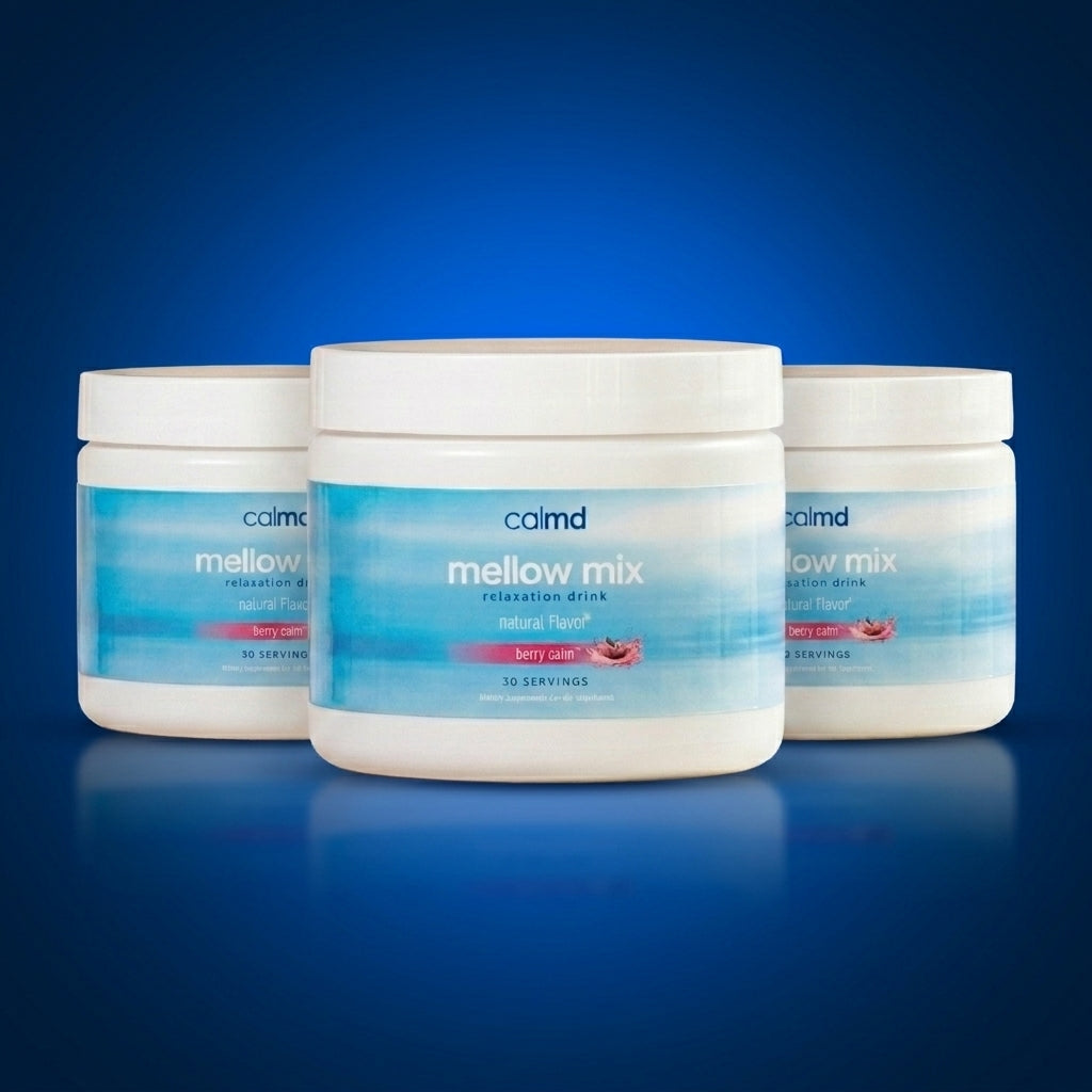 Three tubs of Calmd Mellow Mix