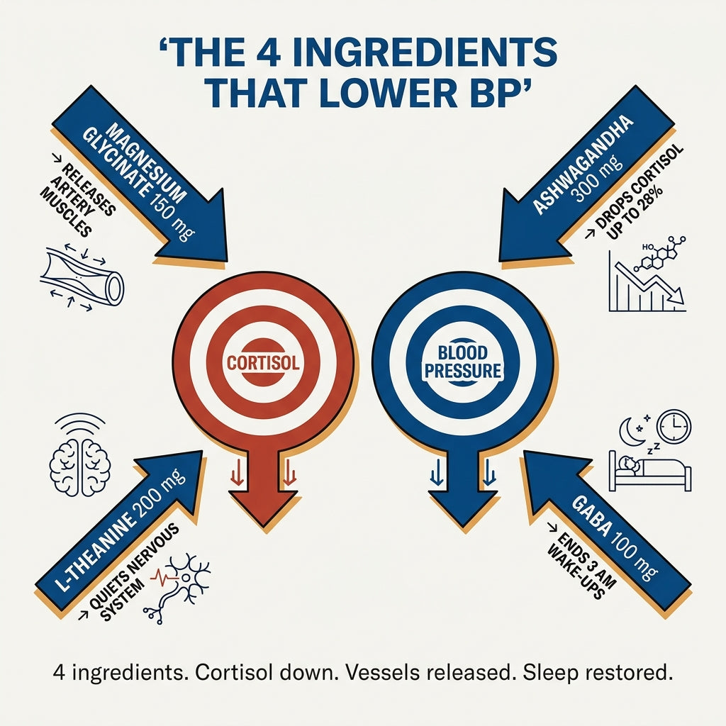 Four ingredients working together to lower blood pressure and cortisol