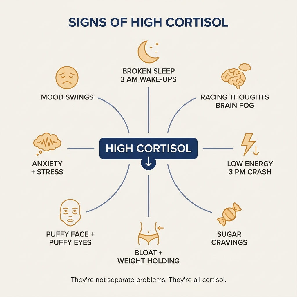 Symptom map of the many signs of high cortisol in the body