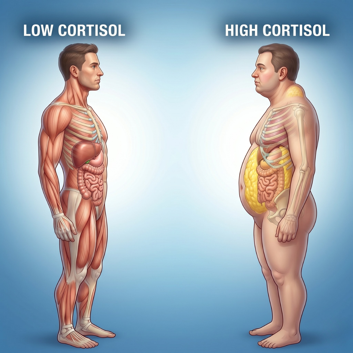 Low cortisol lean physique versus high cortisol belly fat