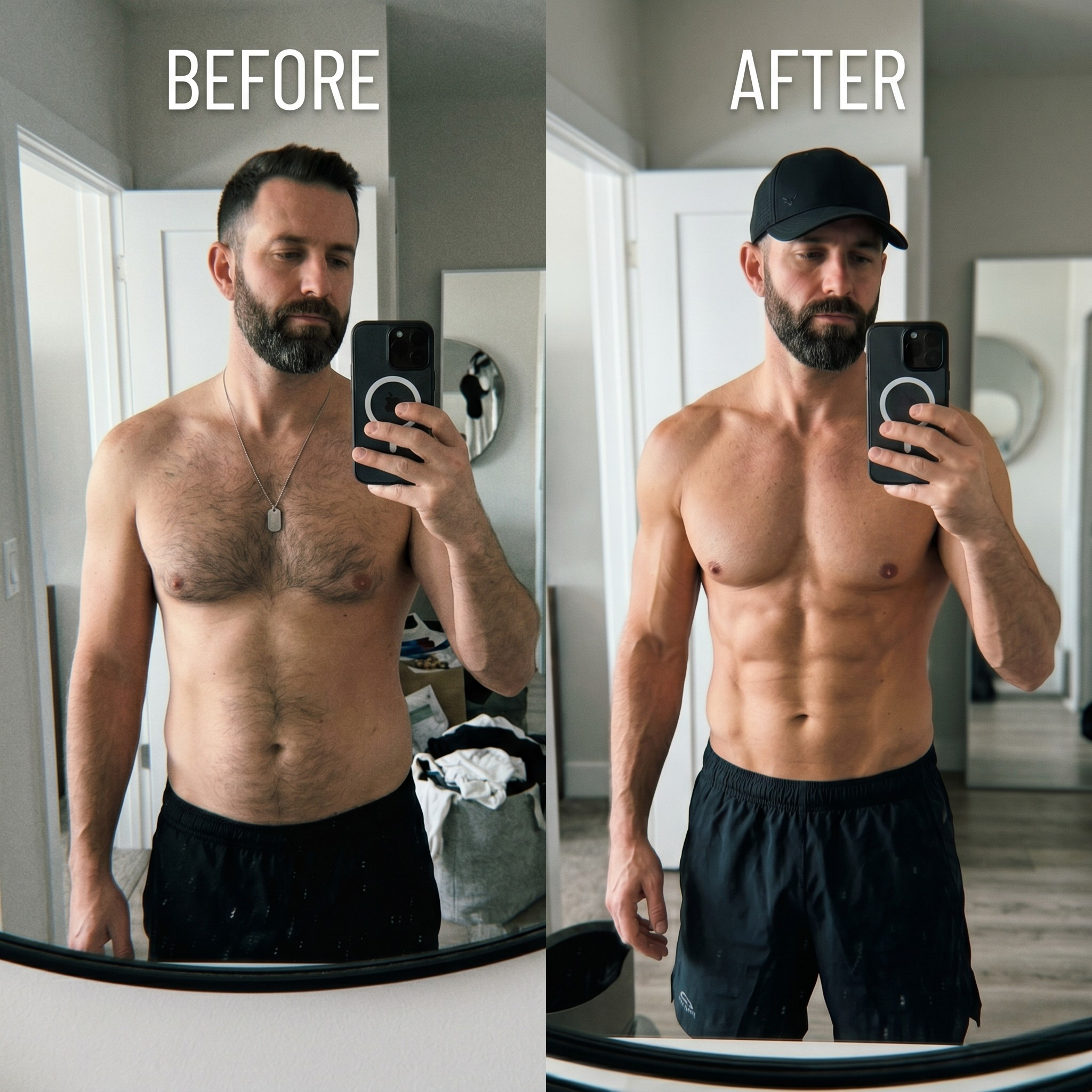 Before and after — belly fat going down over 90 days